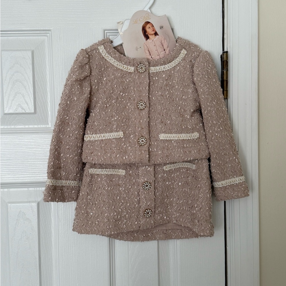 Elegant Kids Tweed Jacket and Skirt Set